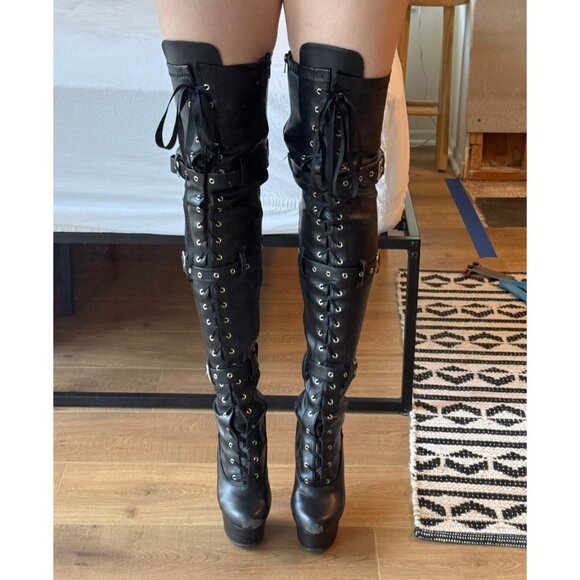 Pleaser Delight 3028 Platform Thigh High Boots Matte Black size 8 🖤 - Picture 2 of 10